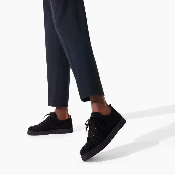Louboutin Louis Junior Spikes "Veau velours - Black"